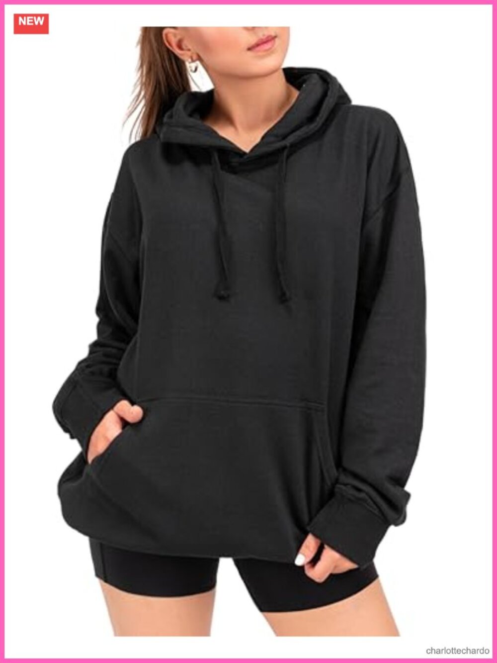 Oversized Pullover Hoodie for Women - Cotton Blend - Long Sleeve with Pocket -
